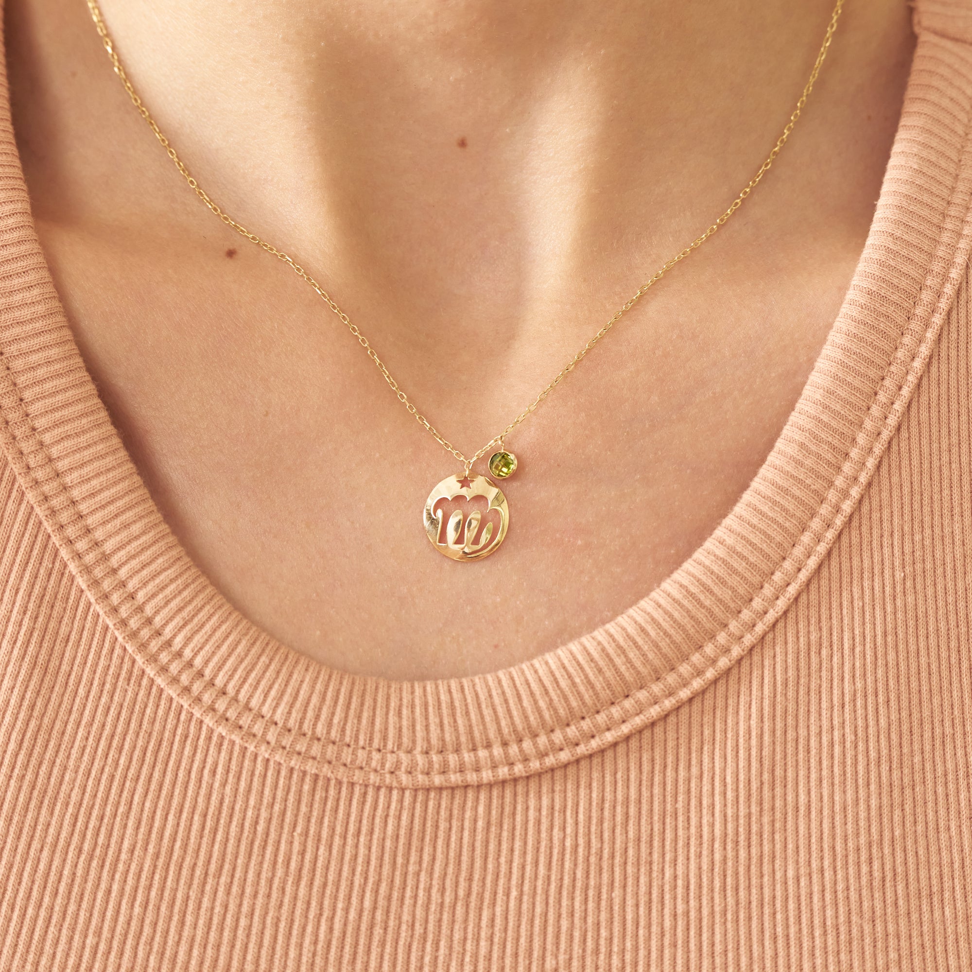 Burç Taşlı Başak Disk Kolye