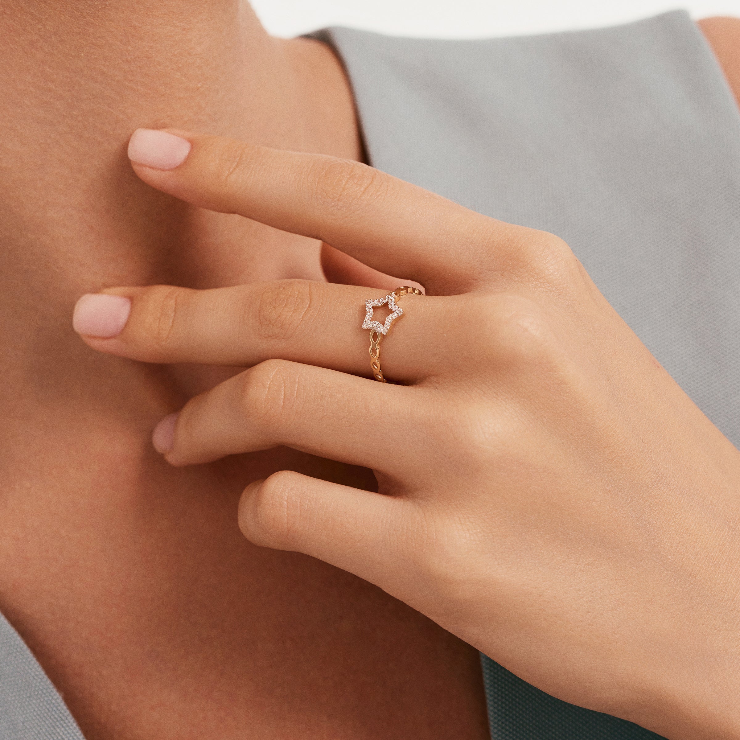 Taşlı Yıldız Figürlü Altın Yüzük