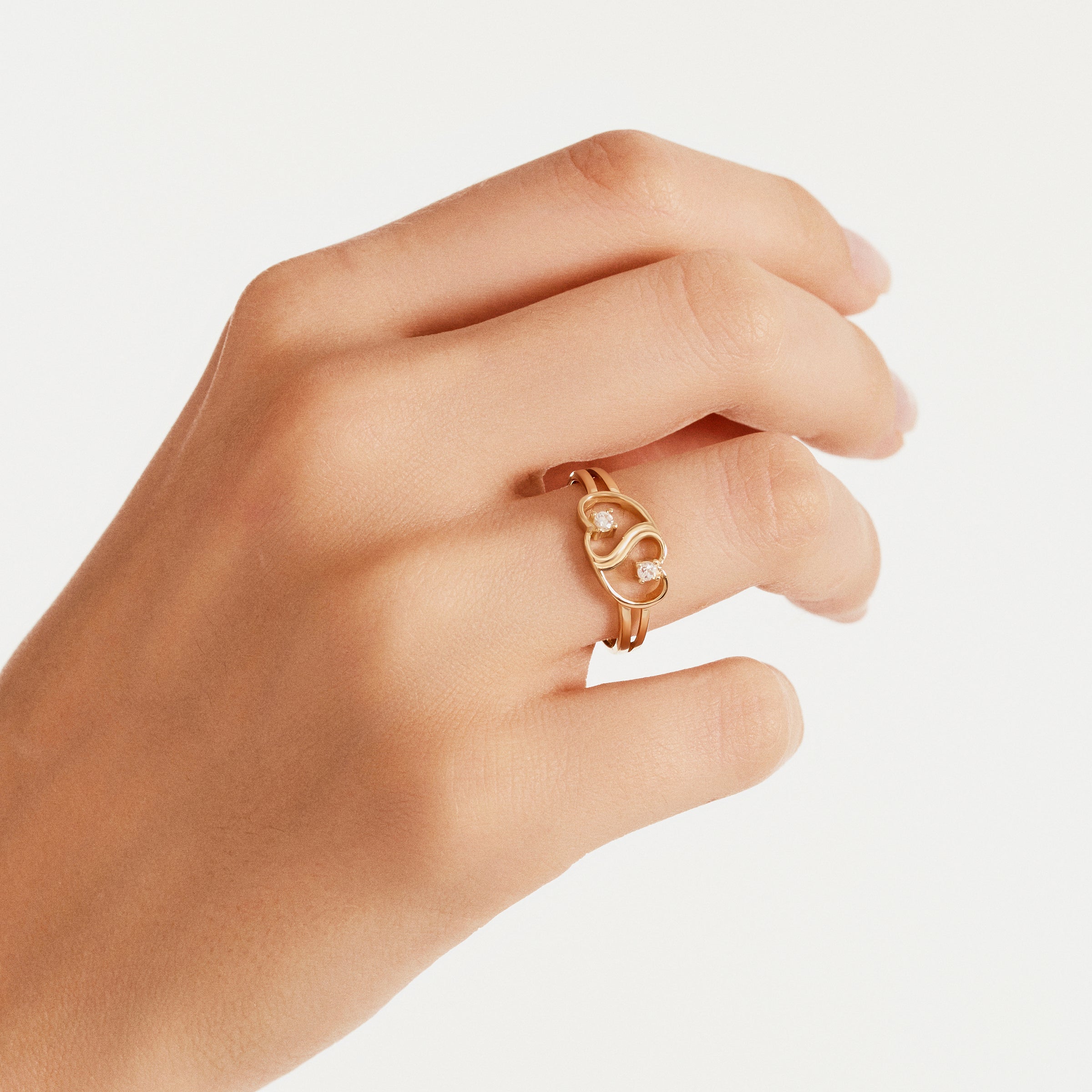 Çift Kalp Taşlı Altın Yüzük