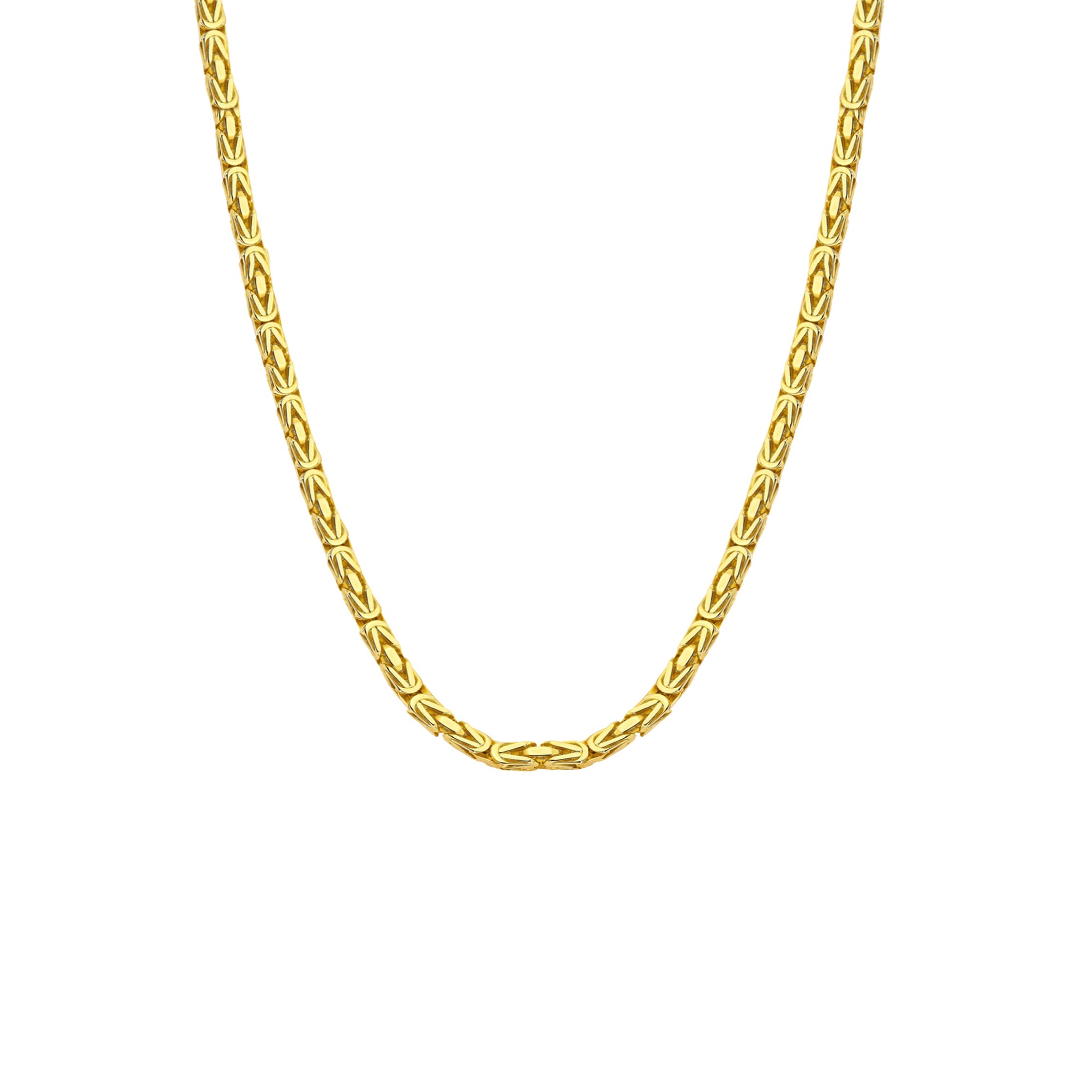 14K Gold Byzantine Square Chain Necklace - 2.20 mm with an intricate square link pattern in polished gold.