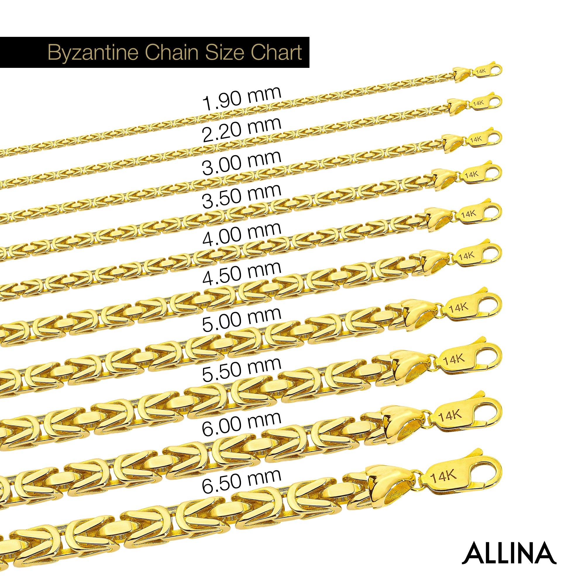 14K gold Byzantine square chain bracelet, 4.50mm, featuring a polished finish and intricate interlocking design.