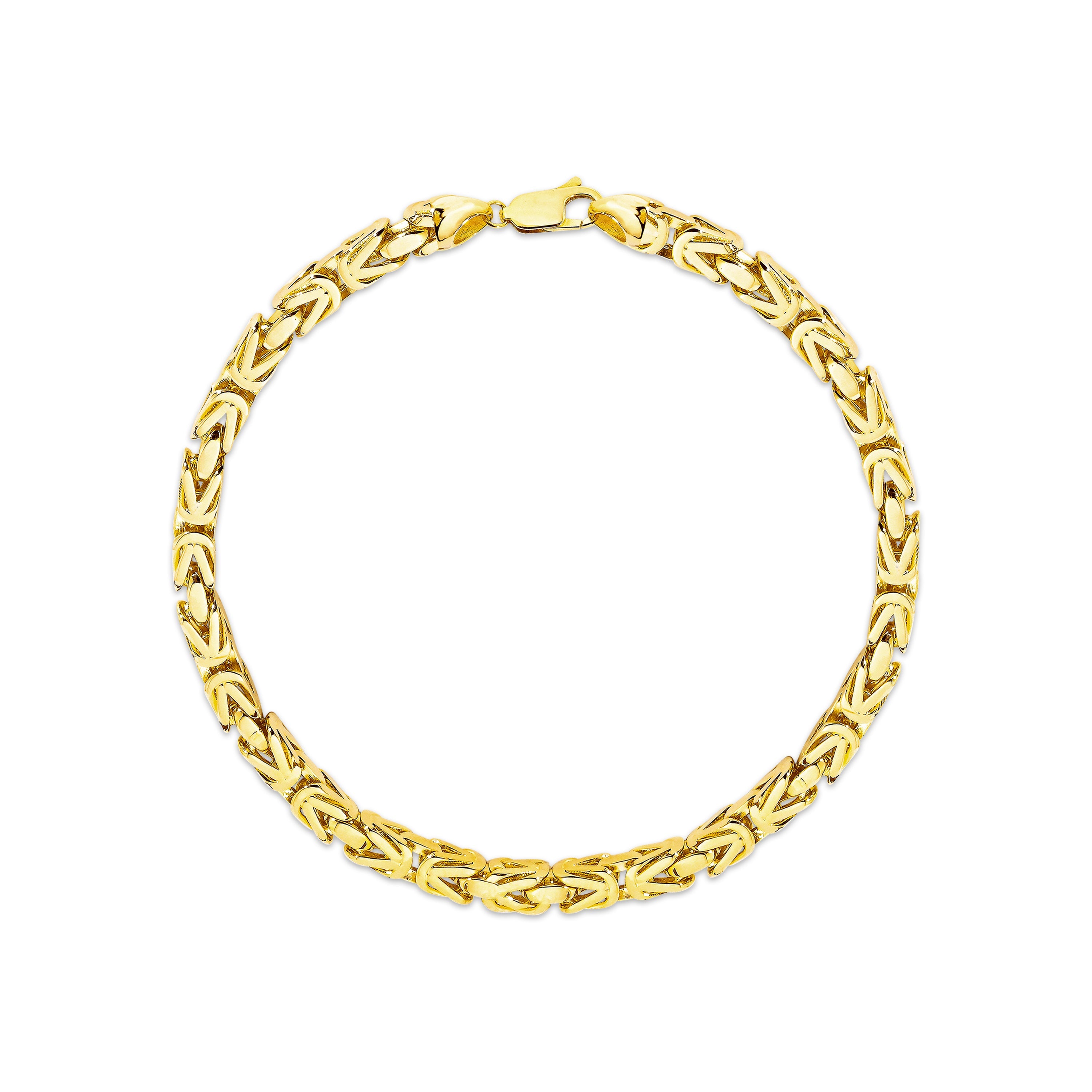 14K gold Byzantine square chain bracelet, 4.50mm, featuring a polished finish and intricate interlocking design.