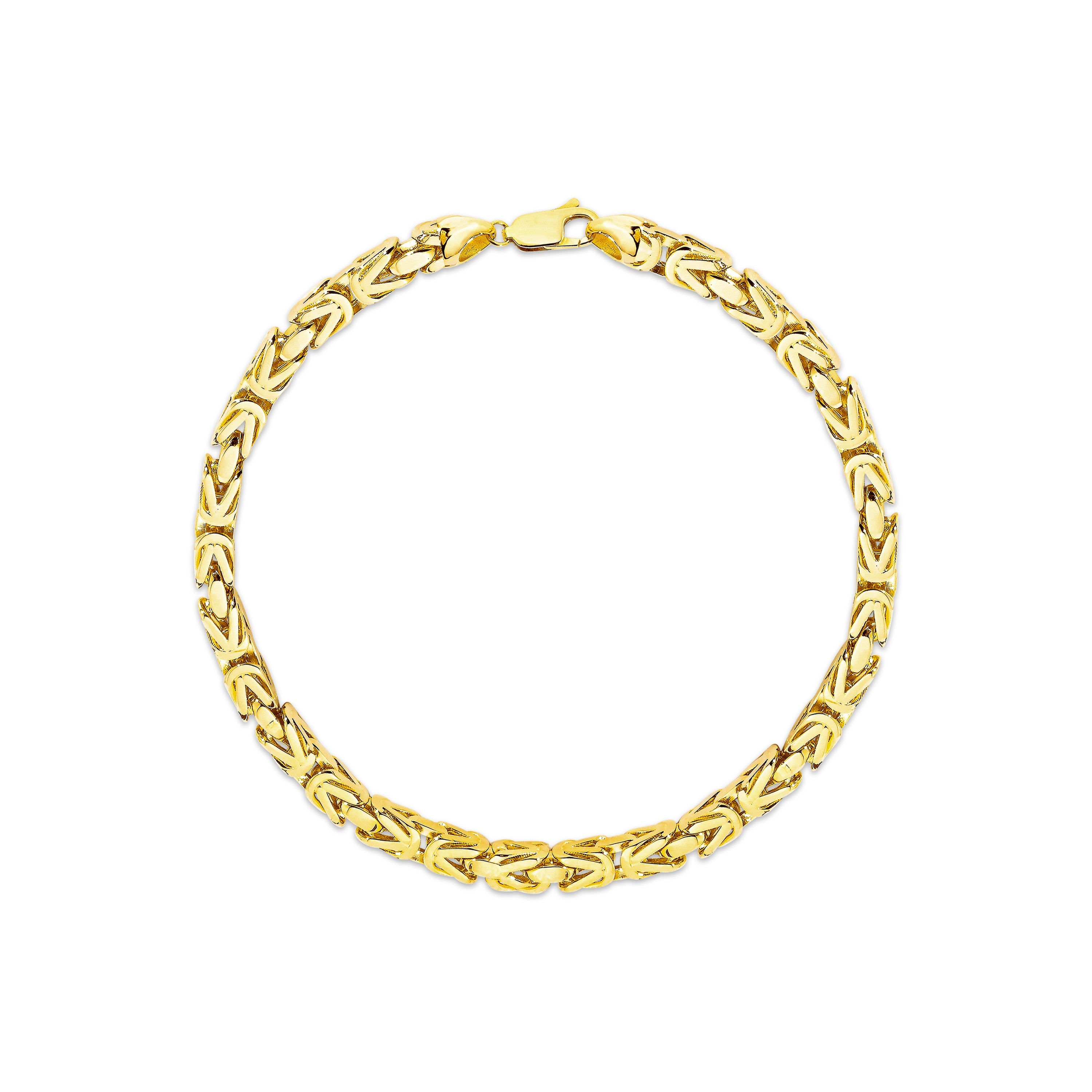 14K gold byzantine square chain bracelet, 5.00mm, featuring polished finish and intricate interwoven links.