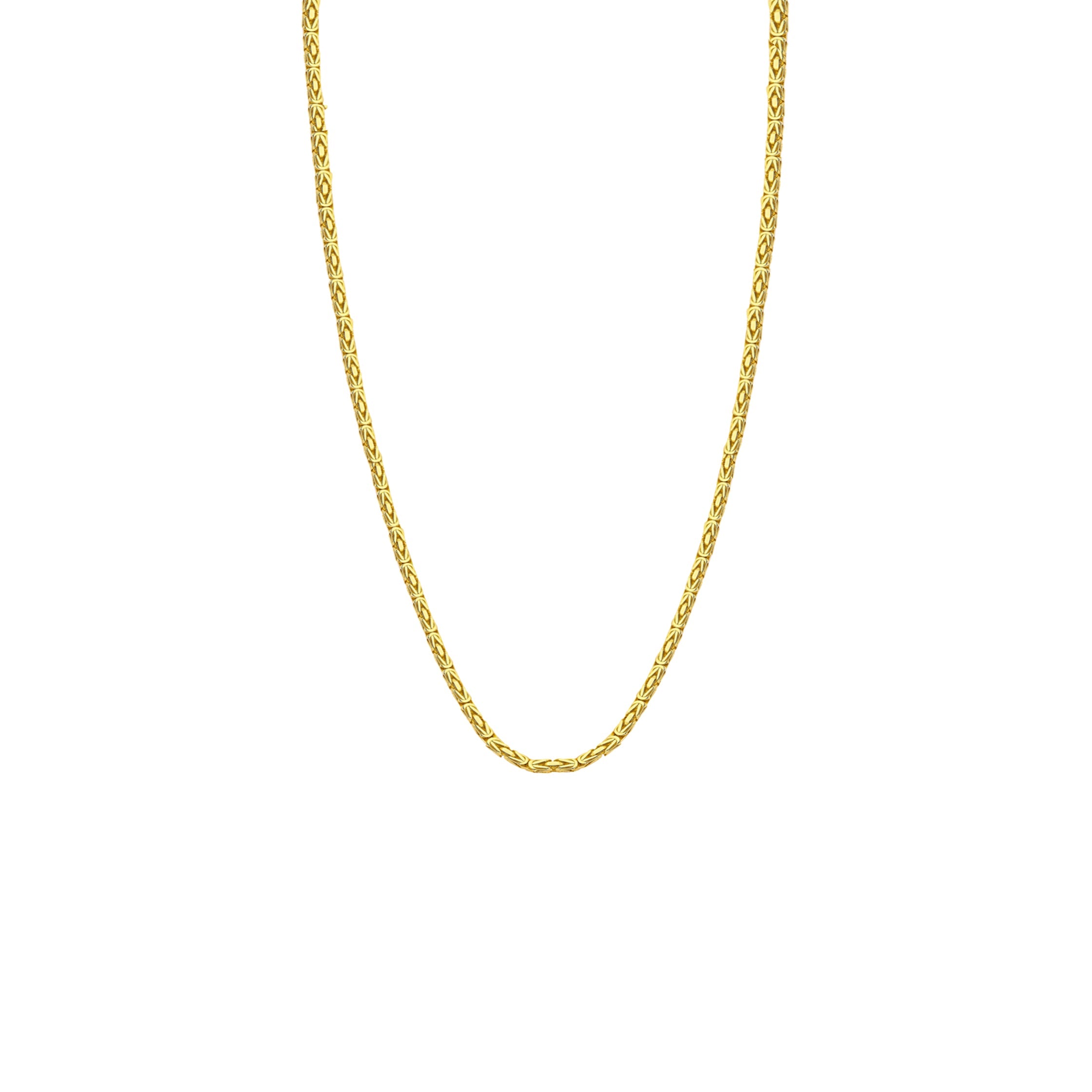 14K gold Byzantine square chain necklace, 6.50mm, featuring a polished finish and interlocking links.