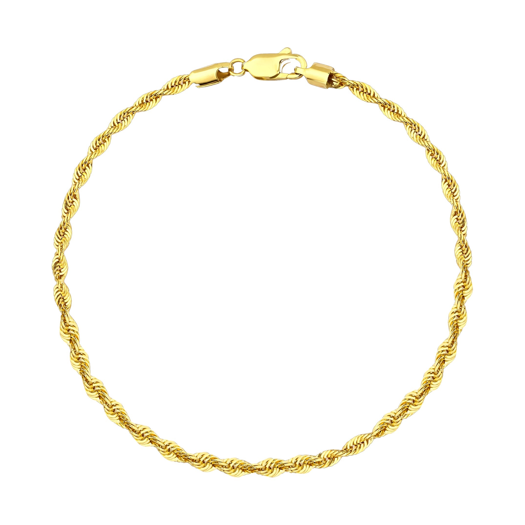 14K Gold Twisted Rope Chain Bracelet - 2.85 mm featuring an intricate twisted rope design in polished gold.