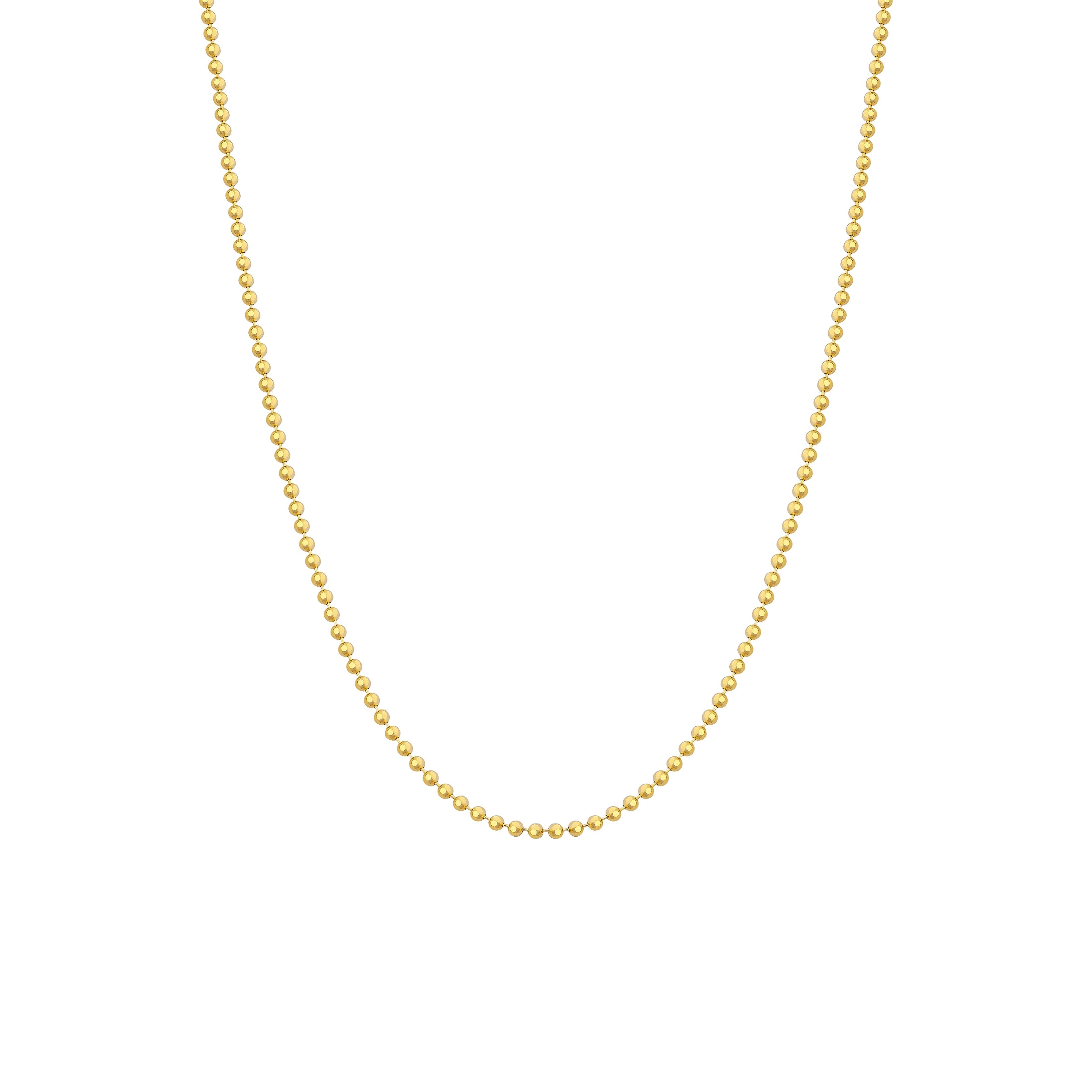 14K Gold Beaded Ball Chain Necklace - 1.20 mm with polished gold beads.