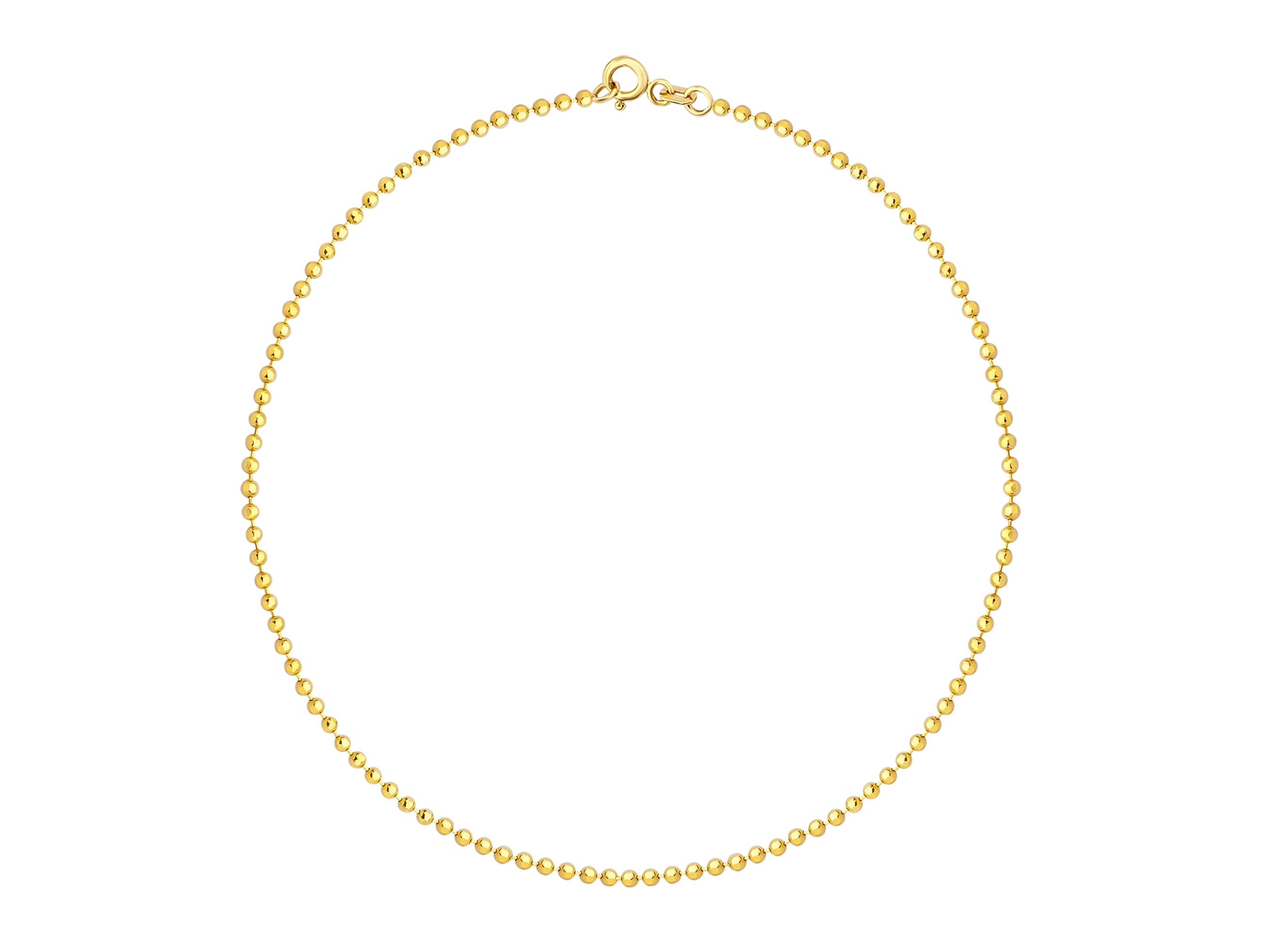 14K gold beaded ball chain bracelet, 1.50mm, featuring polished finish and gold beads.