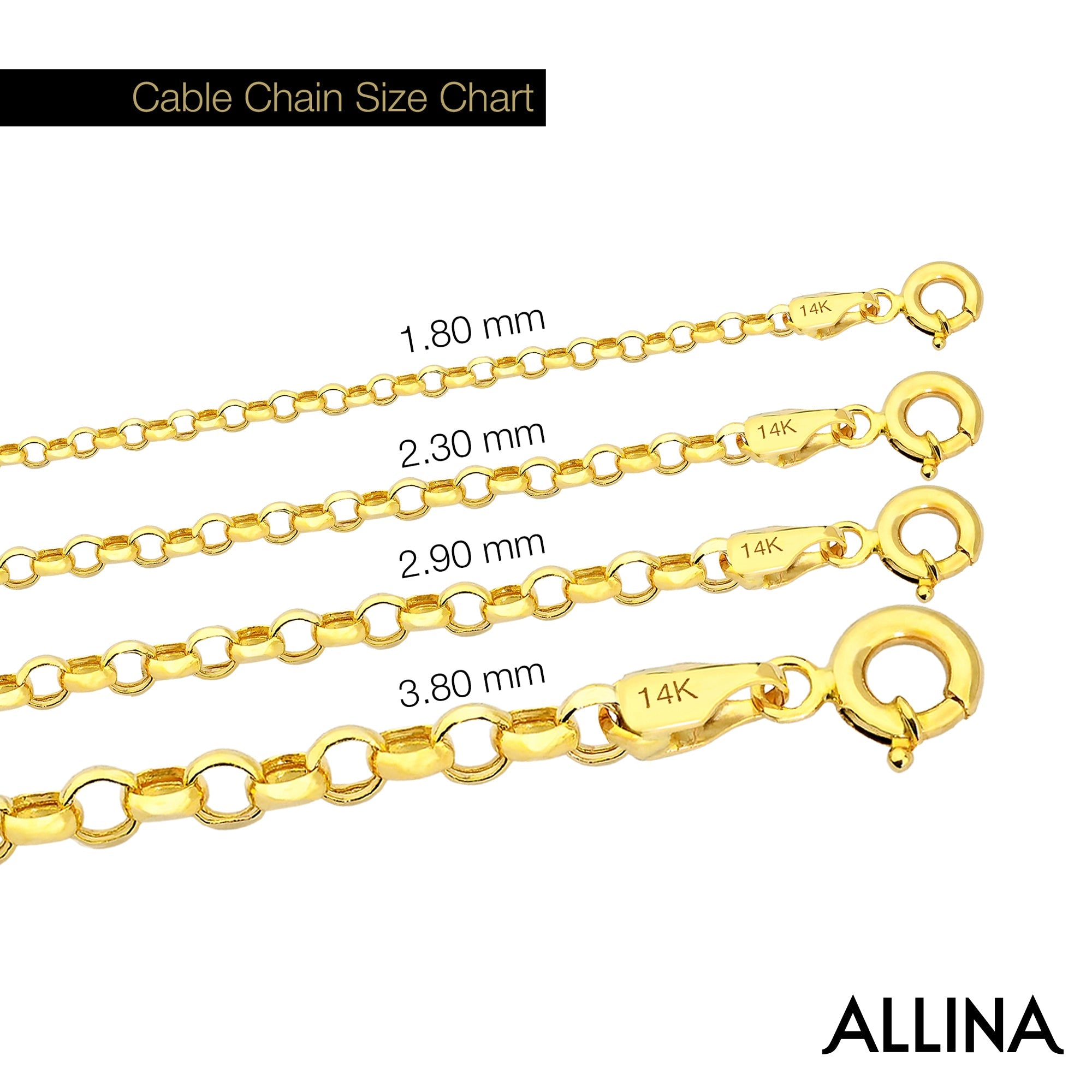 14K Gold Cable Link Chain Necklace - 1.80 mm featuring a delicate gold link design.