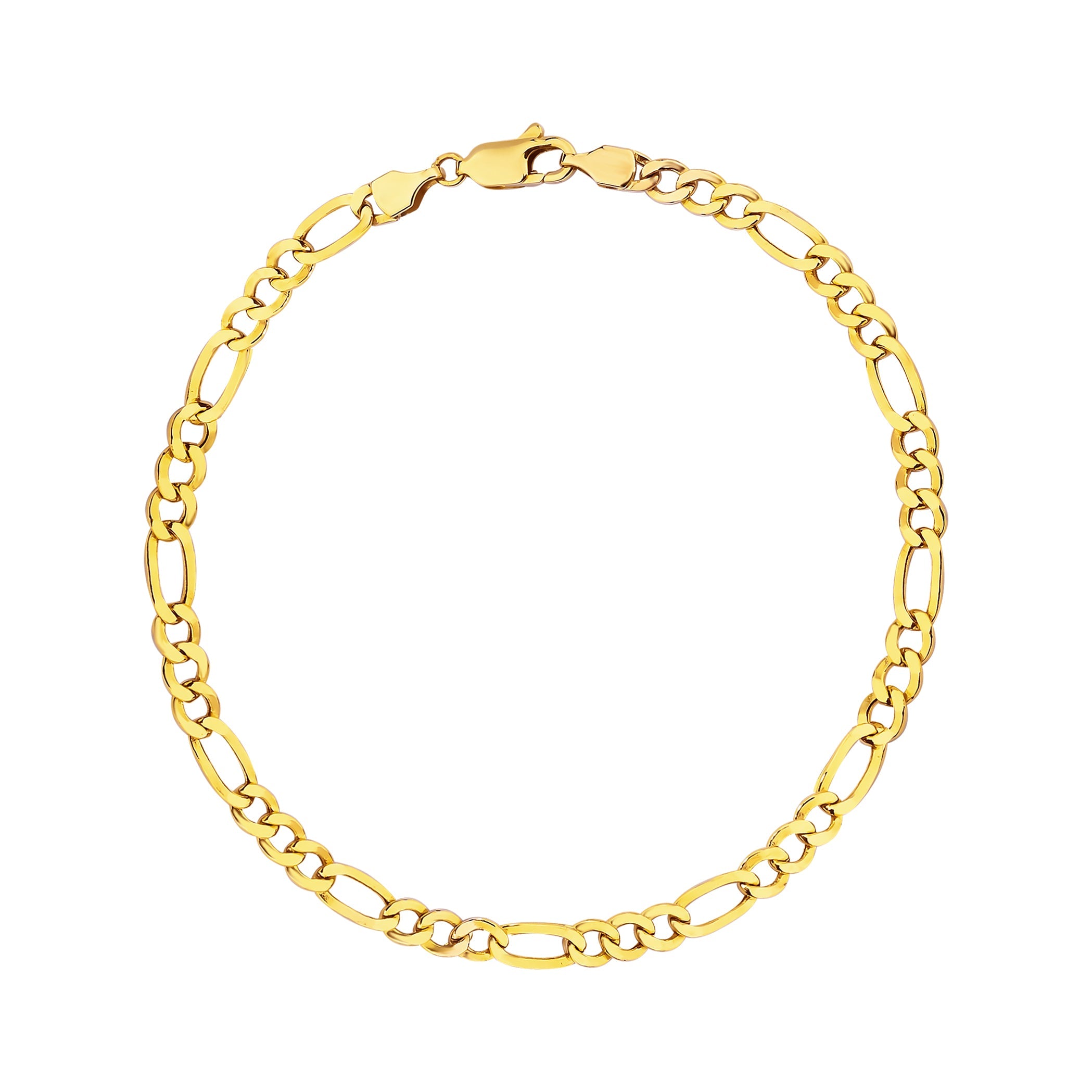 14K gold Figaro chain bracelet, 2.15mm, featuring a classic design with alternating short and long links.