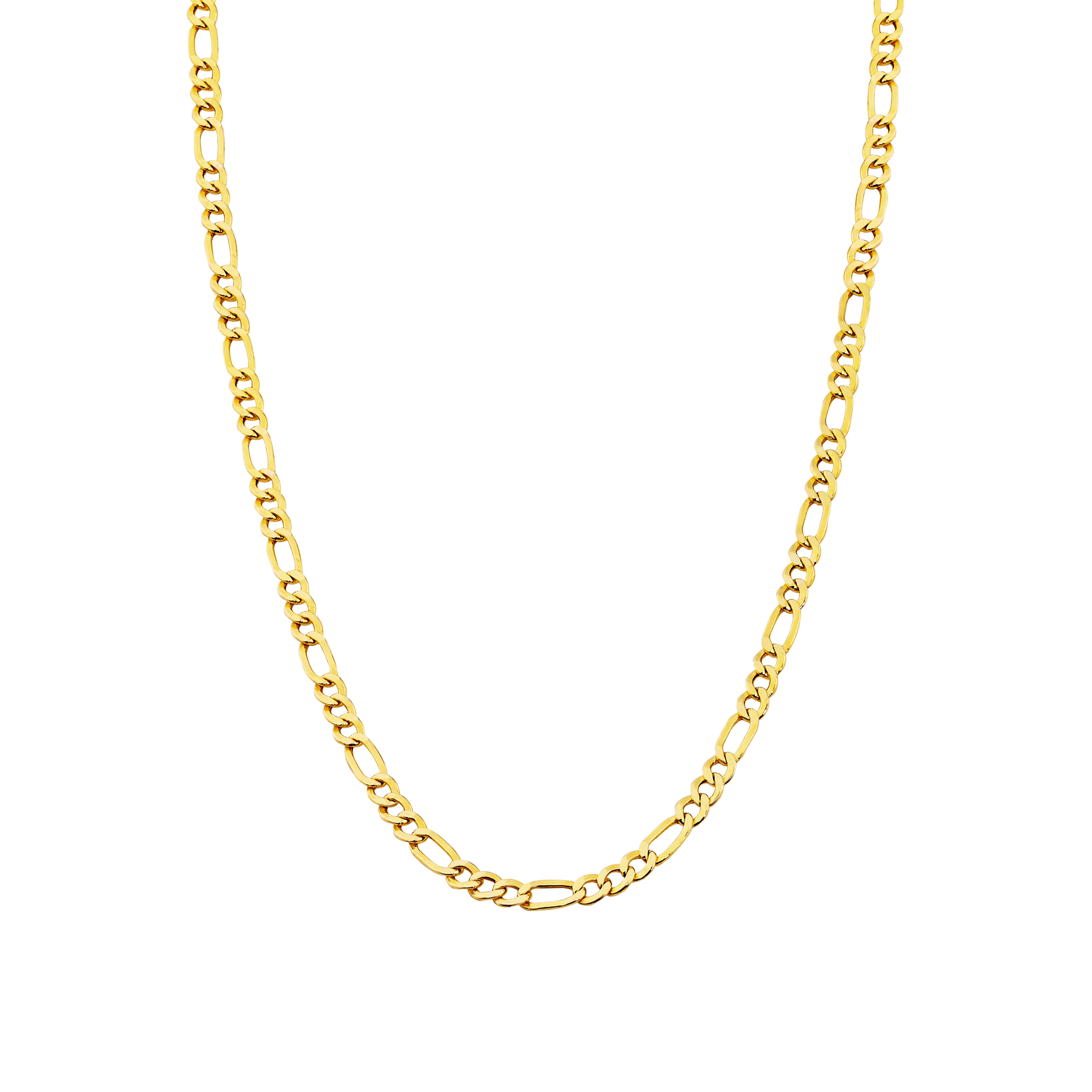 14K gold Figaro chain necklace, 3.45mm, featuring a polished finish and alternating links.