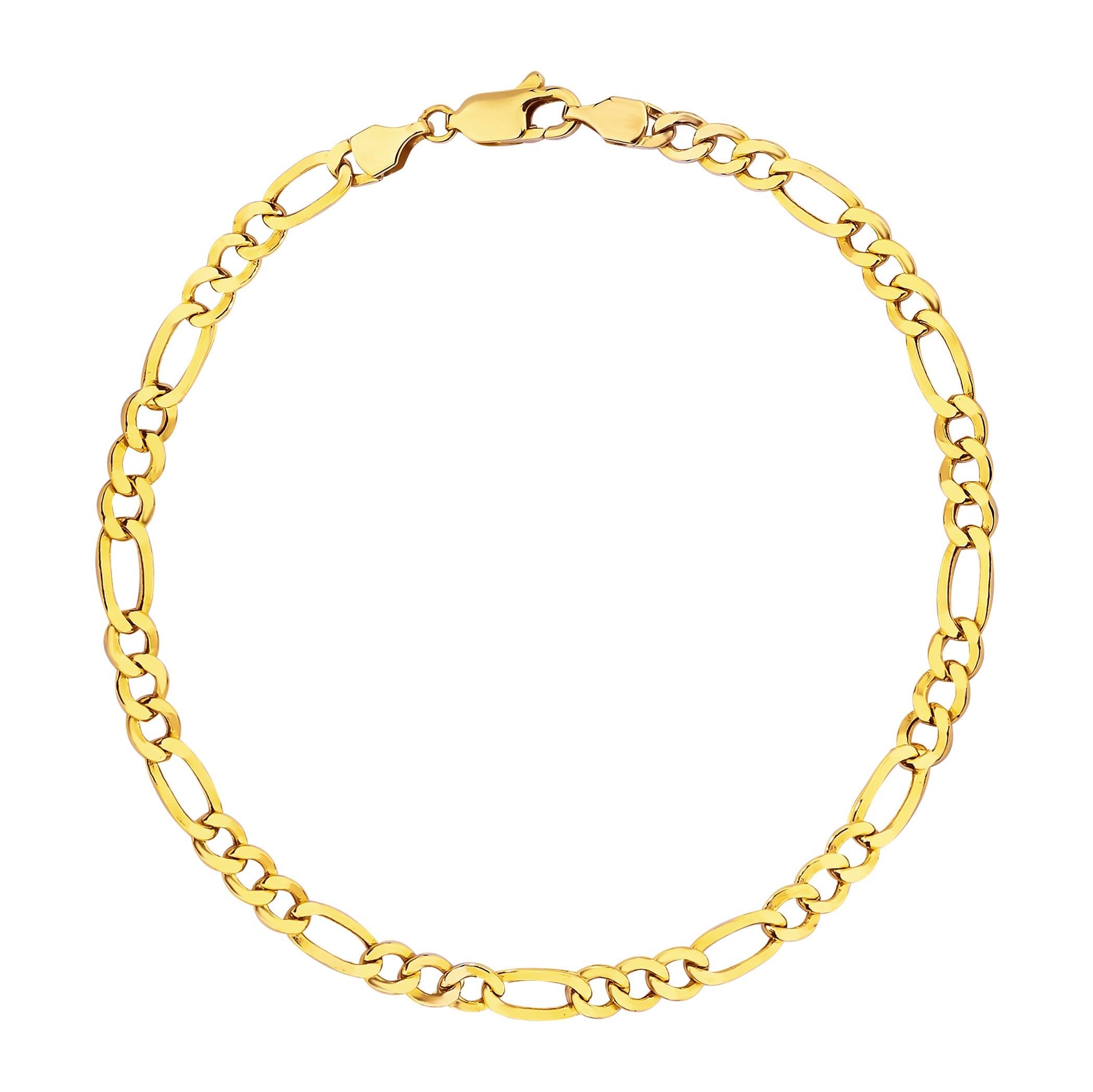 14K Gold Figaro Link Chain Bracelet - 4.30 mm featuring classic long and short alternating links in polished gold.