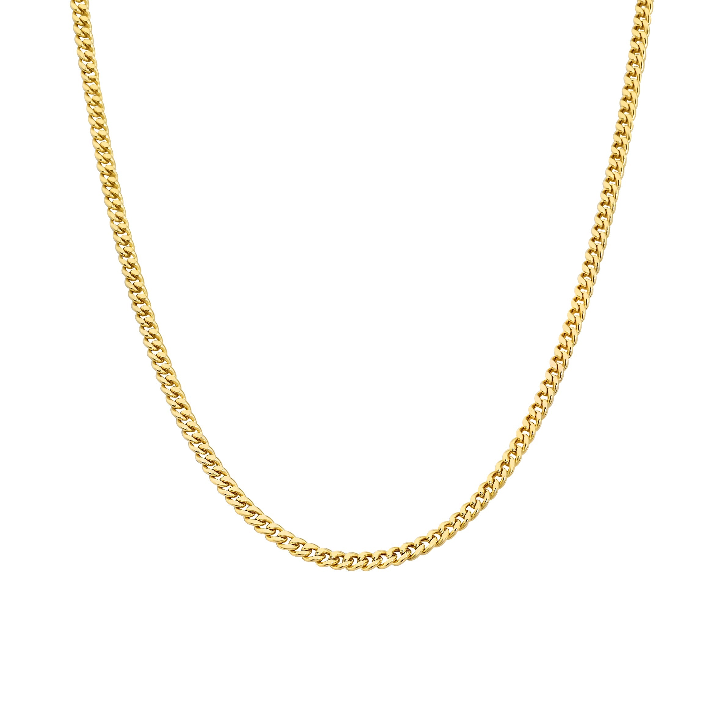 Miami Cuban Link Curb Chain Necklace - 2.80 mm featuring a polished gold curb link design.